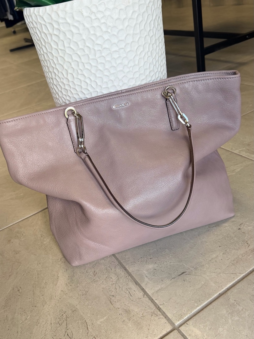 Coach Dusty Mauve Leather Tote with Slim Shoulder Straps